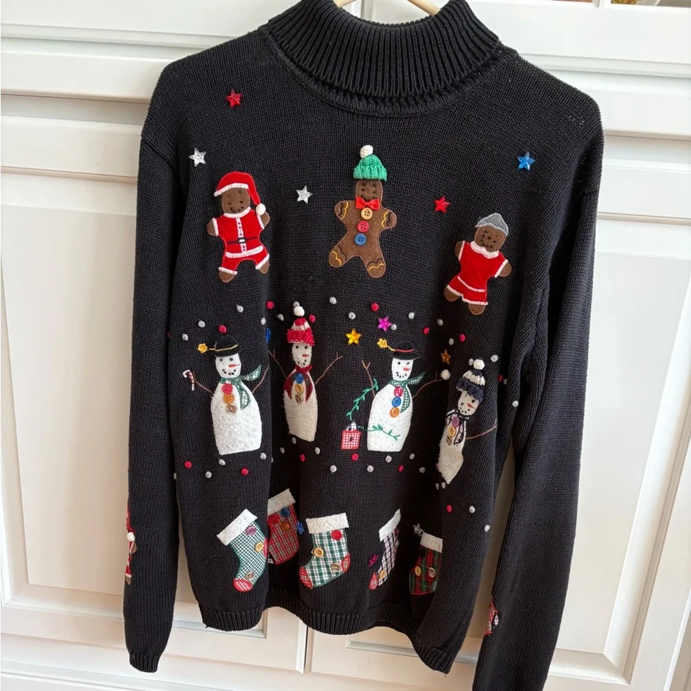 Karen Scott Black Festive Turtleneck Sweater - Picture 1 of 5